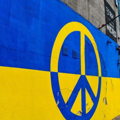 a yellow and blue painted wall