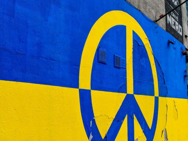 a yellow and blue painted wall